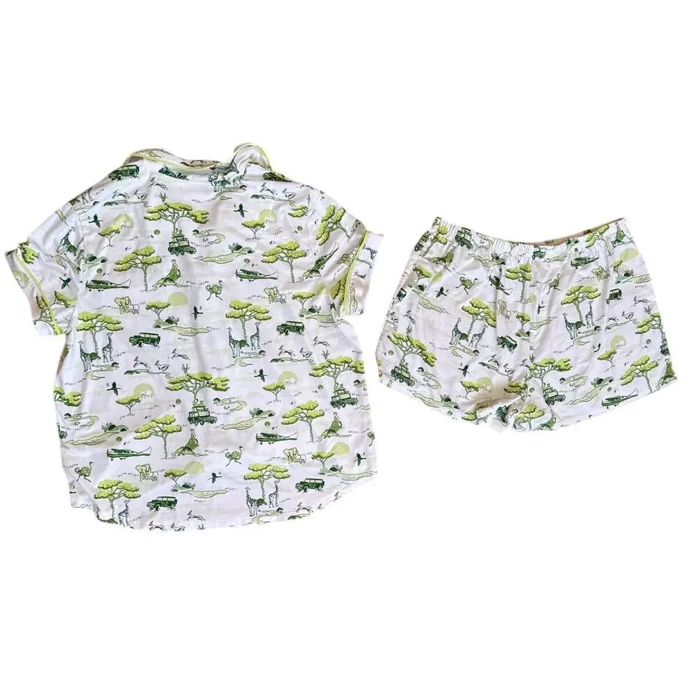 Kate Spade Safari Toile Pajama Set Shorts Green White Size XL XLarge Lightweight